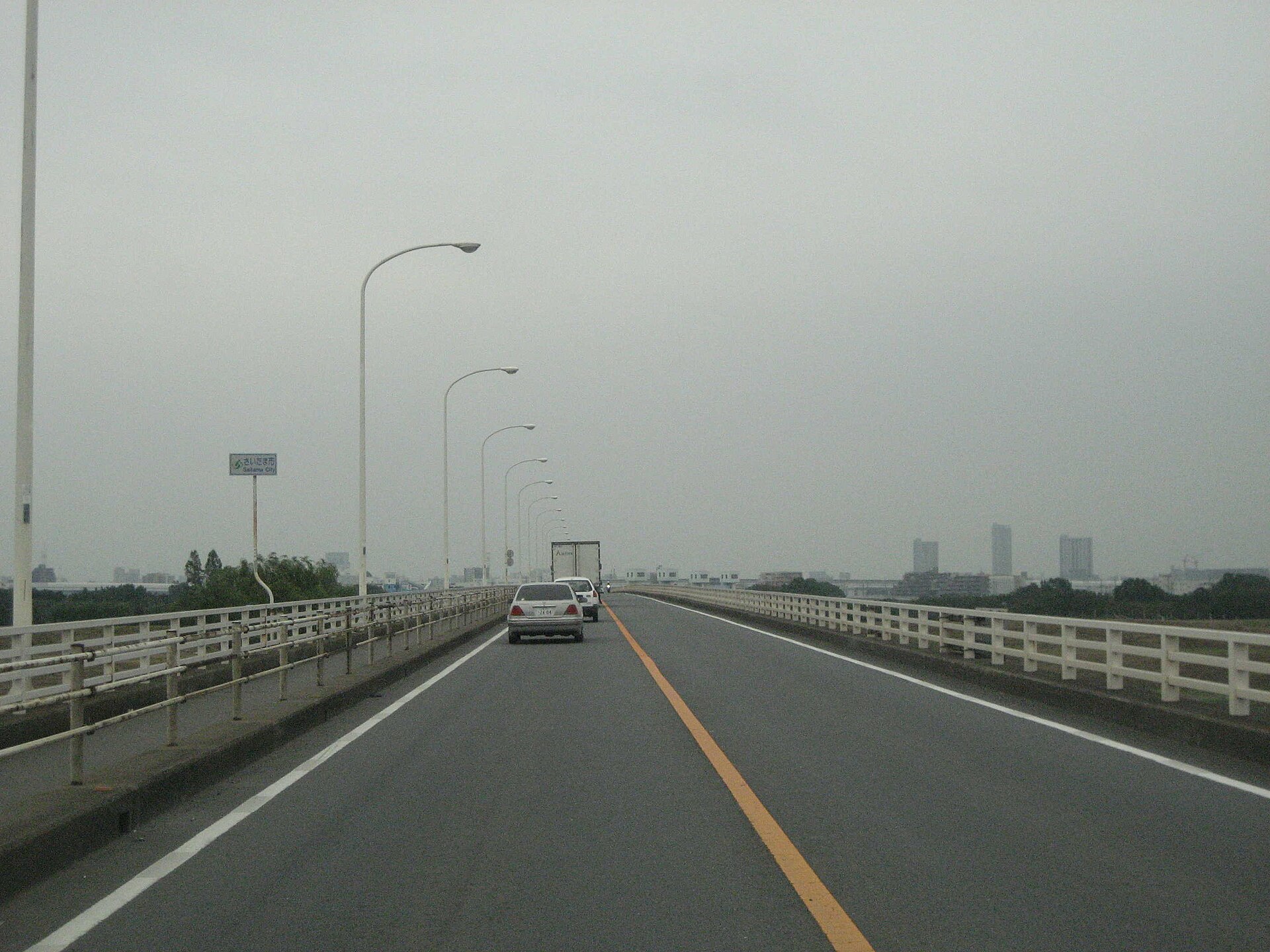 荒川にかかる秋ヶ瀬橋(県道40号)。さいたま市側の河川敷が公園